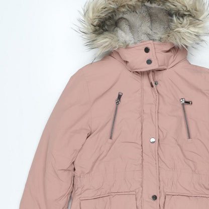 Next Girls Pink 9 Years Faux Fur Hooded Padded Parka Coat