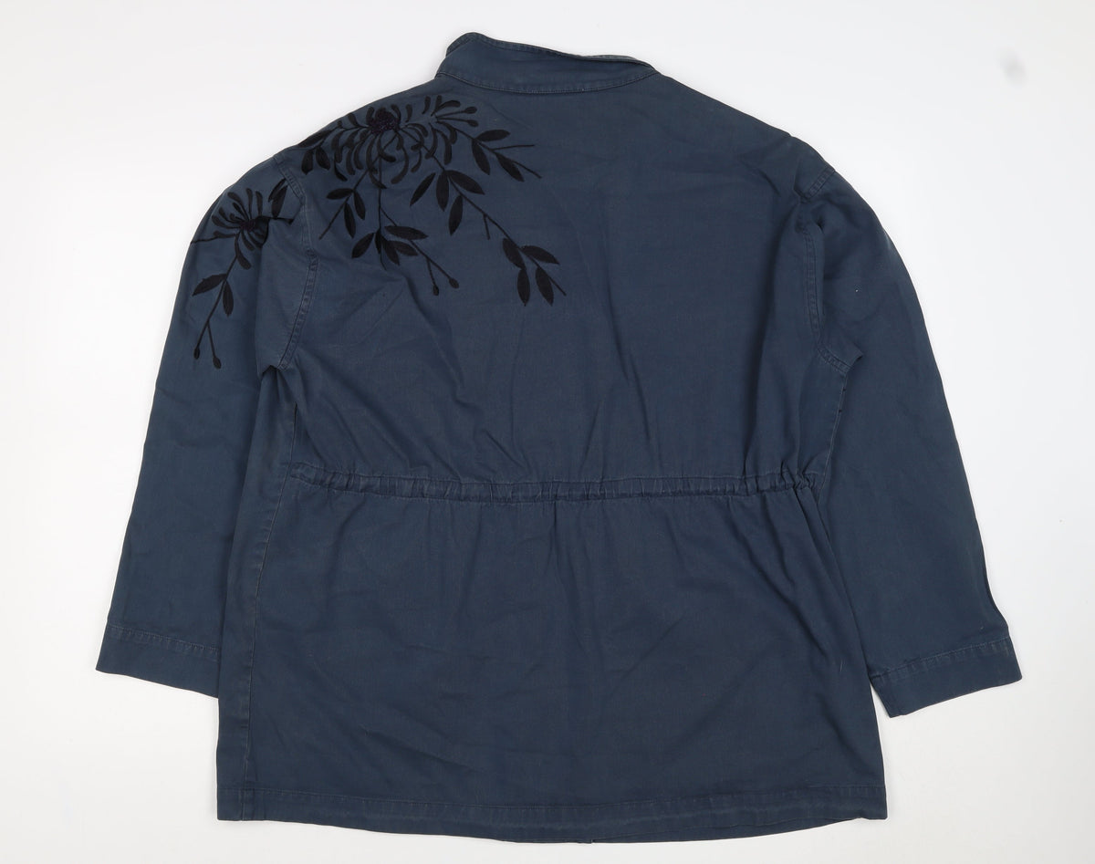 White Stuff Women’s Blue UK 16 Floral Embroidered Cotton Military Jacket