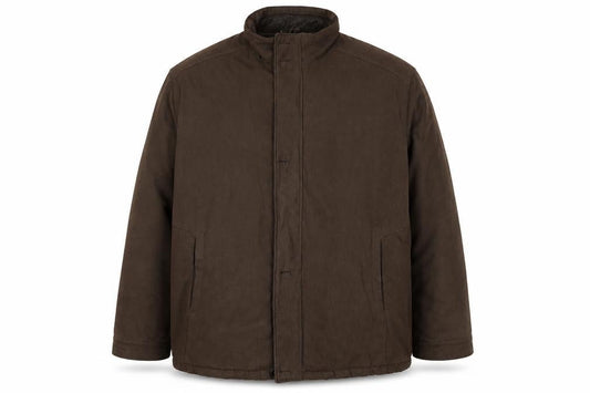 Front view of Escape unisex adults brown 3xl faux leather trim lined jacket
