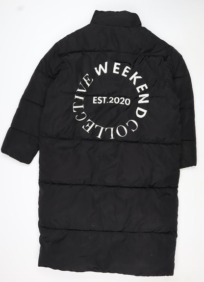 ASOS DESIGN Women’s Black S Puffer Jacket Long Quilted Logo