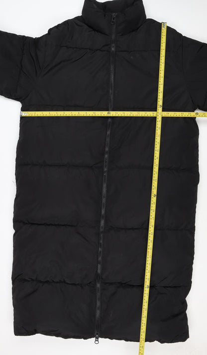 ASOS DESIGN Women’s Black S Puffer Jacket Long Quilted Logo