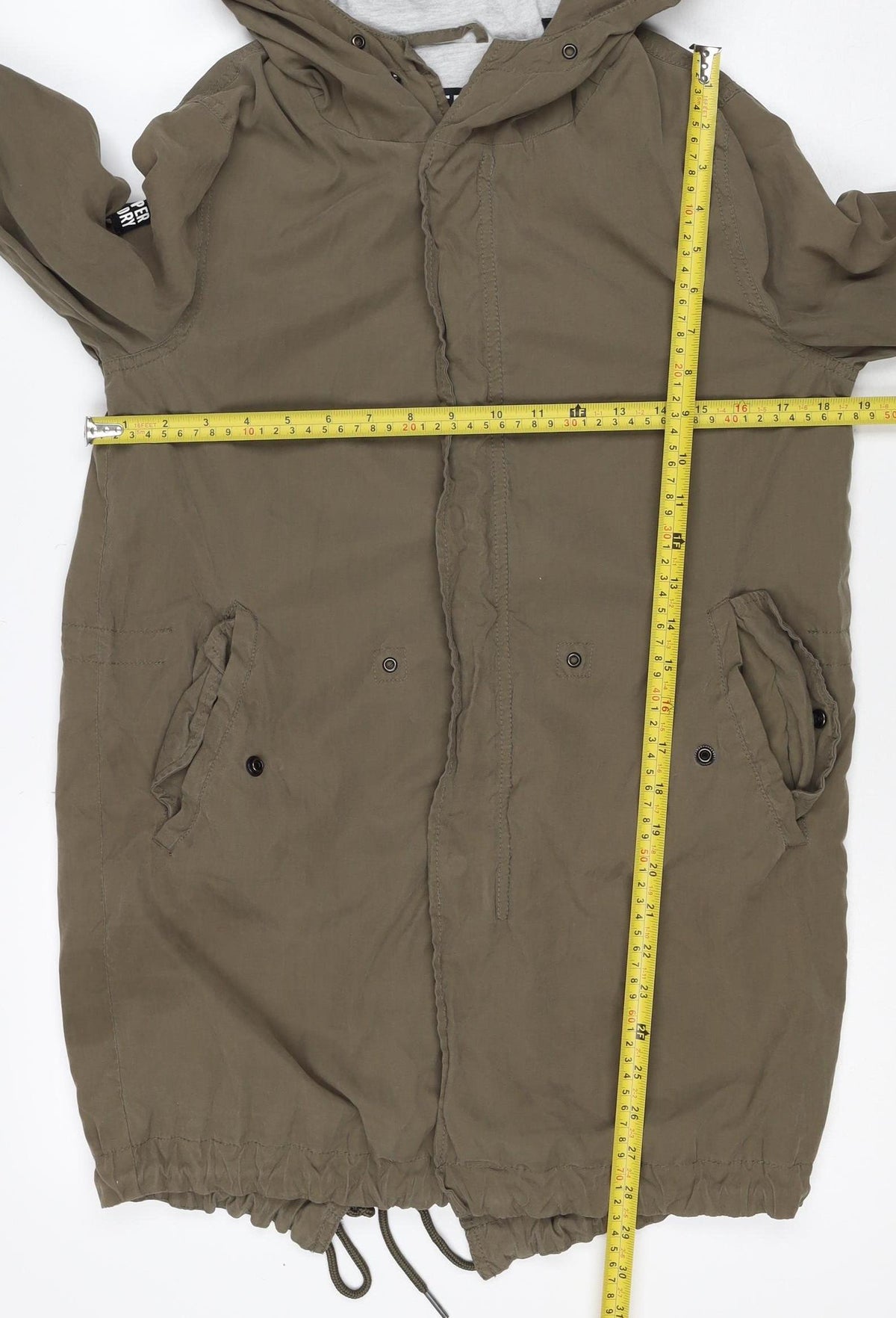 Superdry Women’s Khaki Size S Hooded Parka Jacket Lightweight