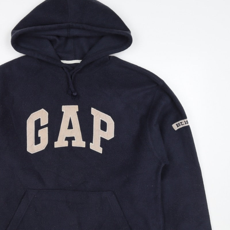 GAP Mens Blue M Fleece Pullover Hoodie Logo Pocket