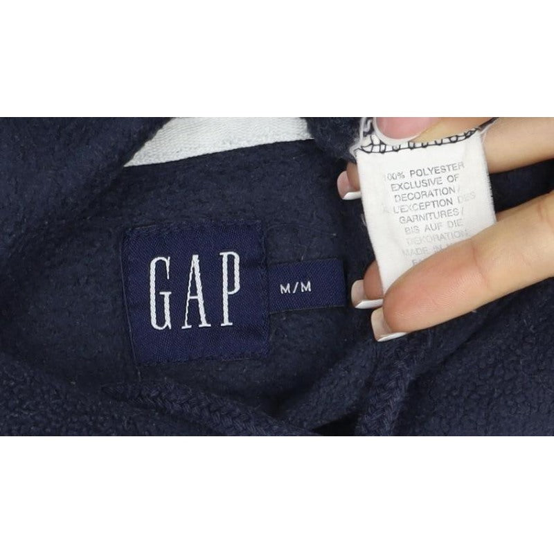 GAP Mens Blue M Fleece Pullover Hoodie Logo Pocket