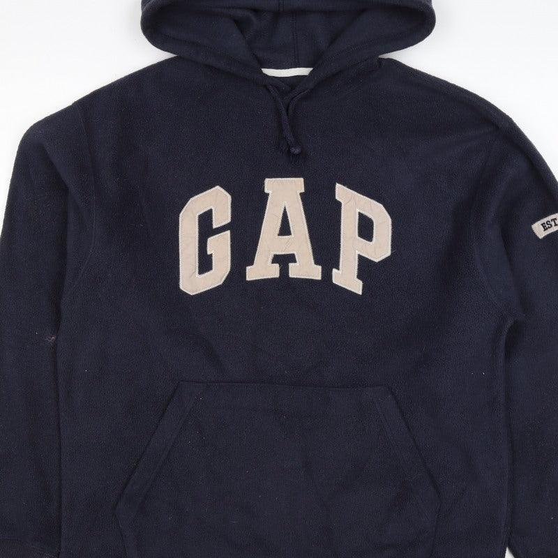 GAP Mens Blue M Fleece Pullover Hoodie Logo Pocket