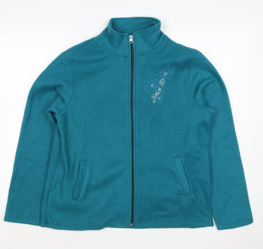 Anne de Lançay Women’s Blue S Floral Embroidered Full Zip Fleece Jacket