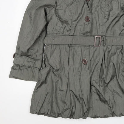 Conos Women Grey L Belted Trench Coat Buttoned Lined