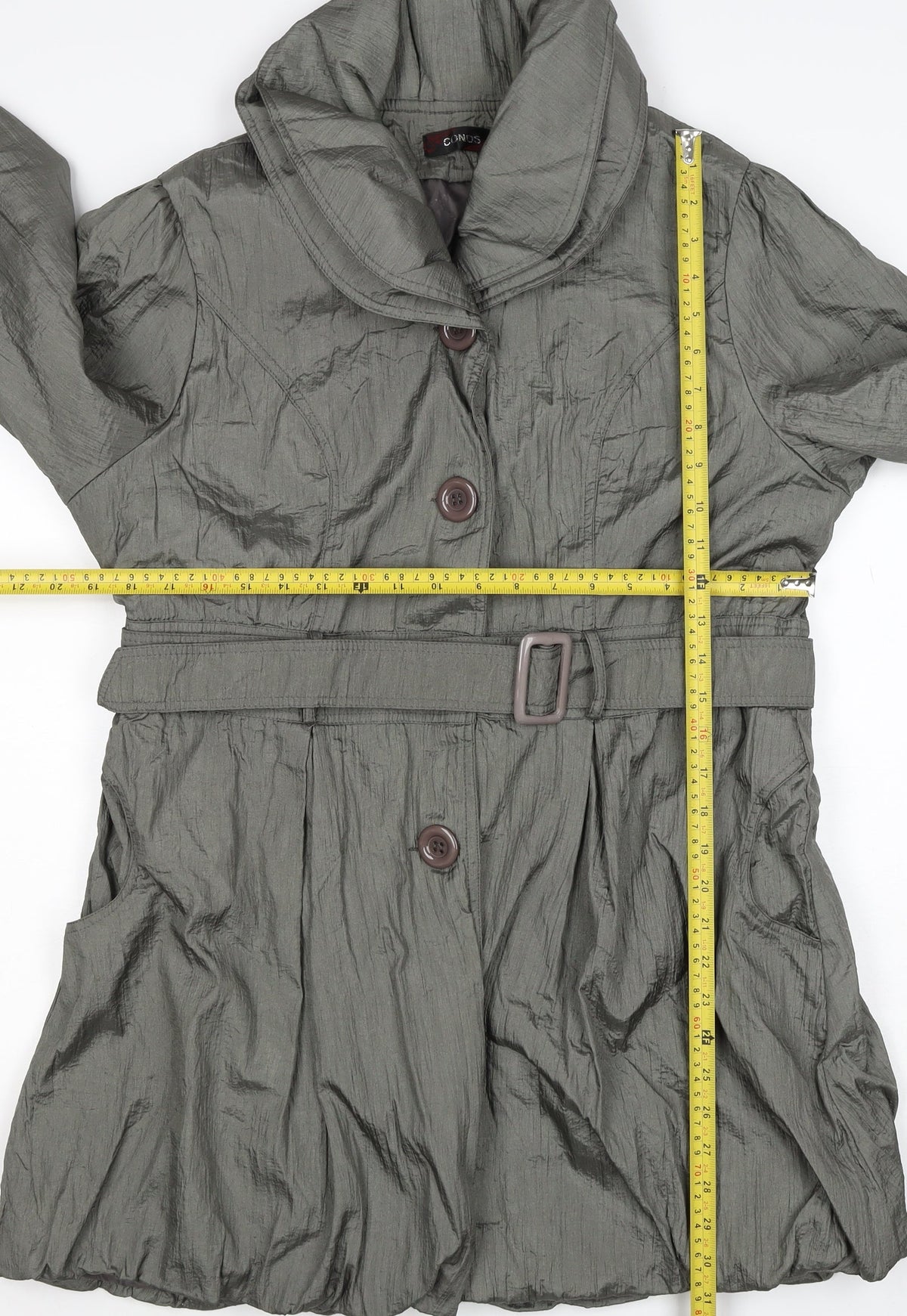 Conos Women Grey L Belted Trench Coat Buttoned Lined