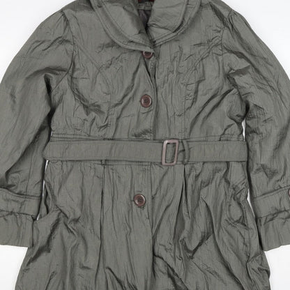 Conos Women Grey L Belted Trench Coat Buttoned Lined