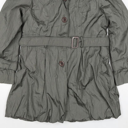 Conos Women Grey L Belted Trench Coat Buttoned Lined