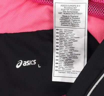 ASICS Women’s Black Pink L Windbreaker Running Jacket Full Zip