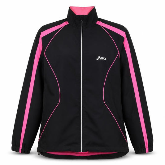 ASICS Women’s Black Pink L Windbreaker Running Jacket Full Zip