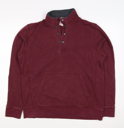 Lands' End Men’s Red M Henley High Neck Snap Sweatshirt Pockets