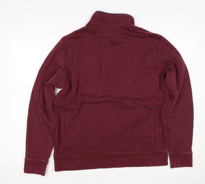 Lands' End Men’s Red M Henley High Neck Snap Sweatshirt Pockets