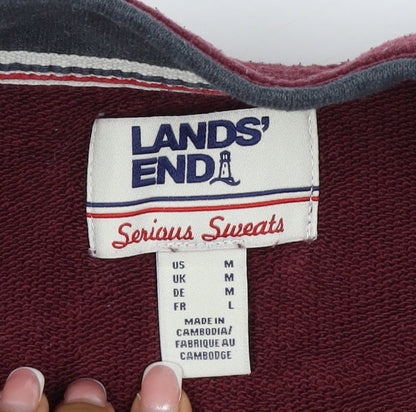 Lands' End Men’s Red M Henley High Neck Snap Sweatshirt Pockets