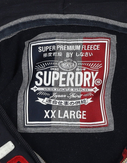Superdry Men’s Blue 2XL Full Zip Hoodie Sports Logo Fleece