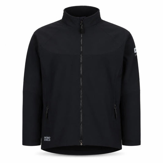Front view of HiMountain Men's Black M Softshell Windproof Full Zip Hiking Jacket