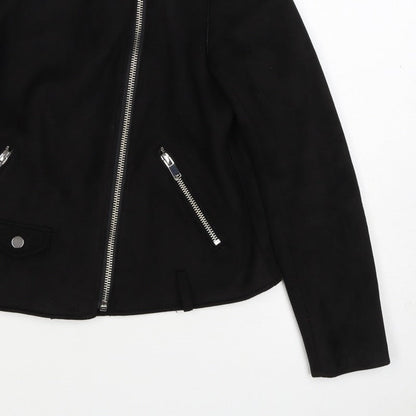 Papaya Women’s Black UK 14 Biker Jacket Faux Suede Zip
