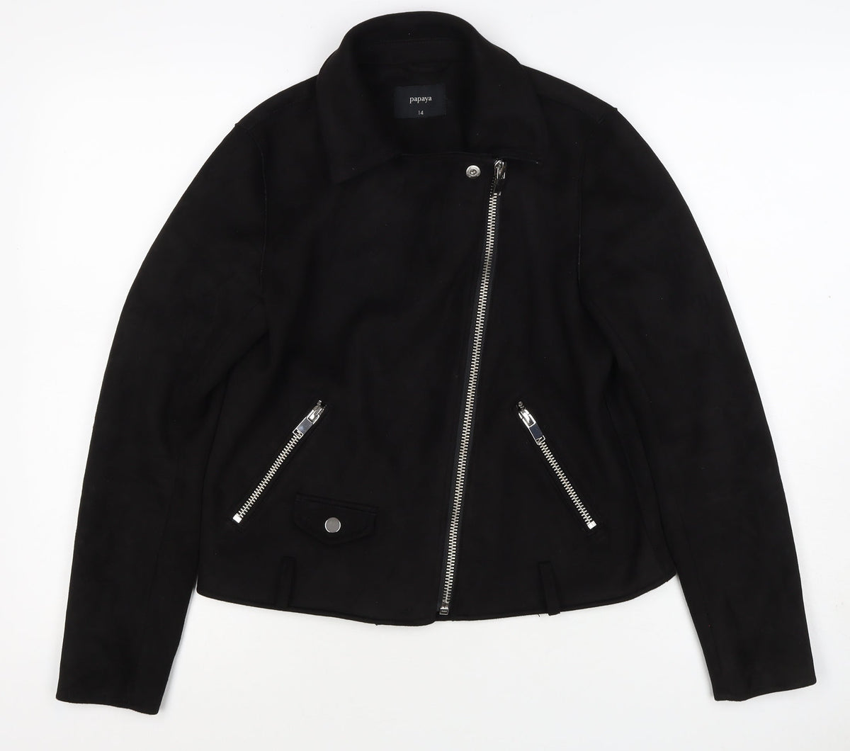 Papaya Women’s Black UK 14 Biker Jacket Faux Suede Zip