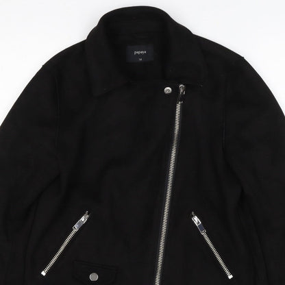 Papaya Women’s Black UK 14 Biker Jacket Faux Suede Zip