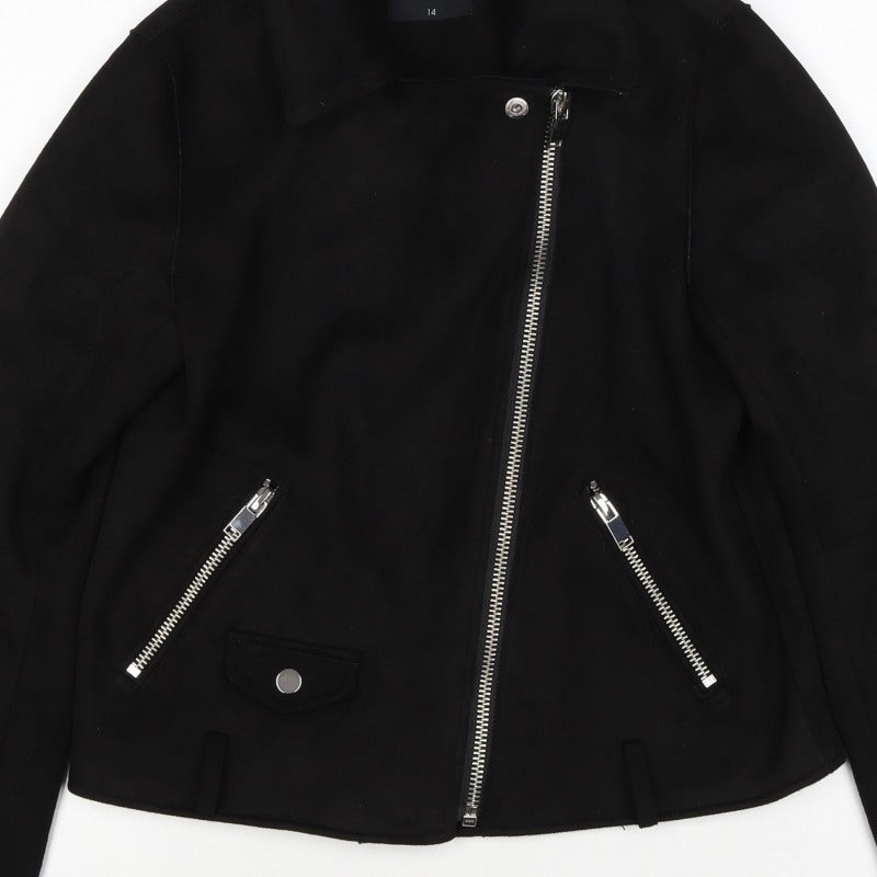 Papaya Women’s Black UK 14 Biker Jacket Faux Suede Zip
