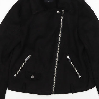 Papaya Women’s Black UK 14 Biker Jacket Faux Suede Zip