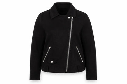 Papaya Women’s Black UK 14 Biker Jacket Faux Suede Zip