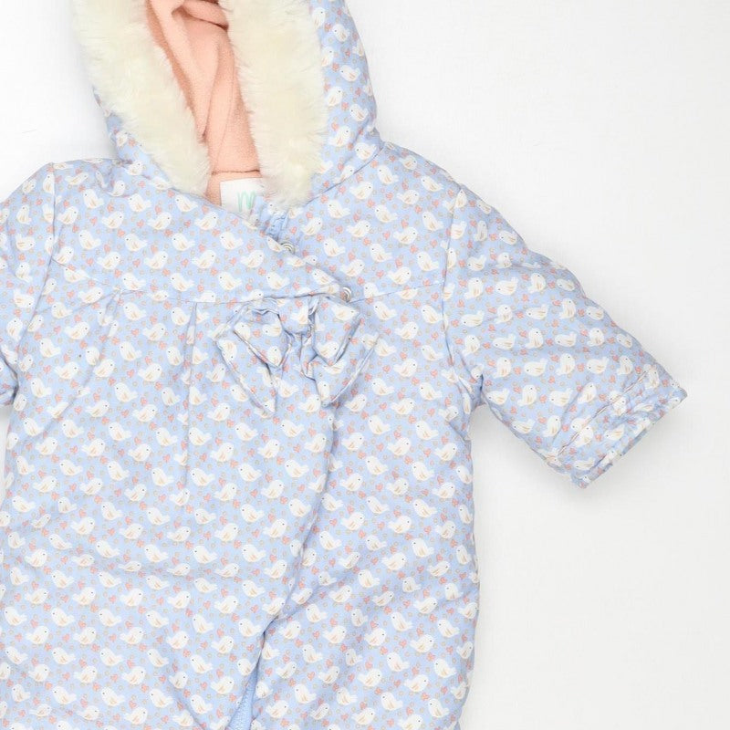 Additional view of Mini Club girls’ blue 3-6m puffer bunny hooded snowsuit