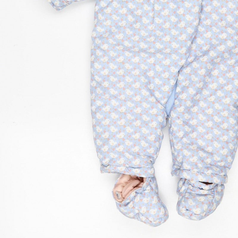 Additional view of Mini Club girls’ blue 3-6m puffer bunny hooded snowsuit
