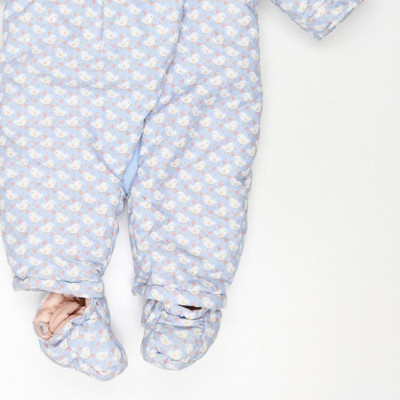 Additional view of Mini Club girls’ blue 3-6m puffer bunny hooded snowsuit