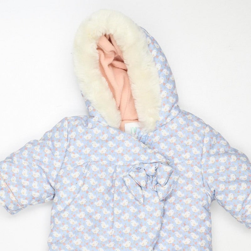 Additional view of Mini Club girls’ blue 3-6m puffer bunny hooded snowsuit