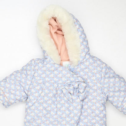 Additional view of Mini Club girls’ blue 3-6m puffer bunny hooded snowsuit