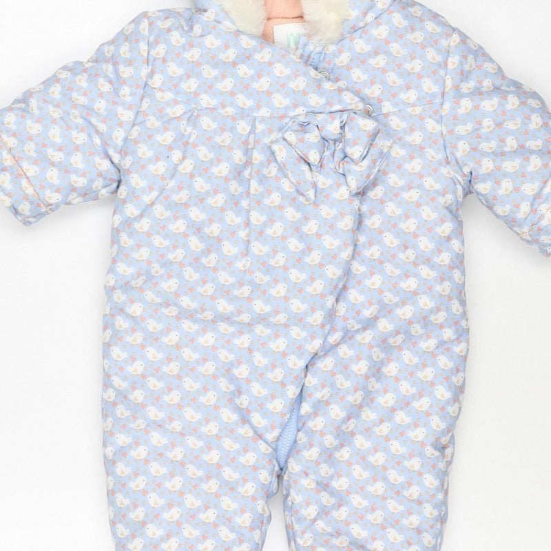 Additional view of Mini Club girls’ blue 3-6m puffer bunny hooded snowsuit