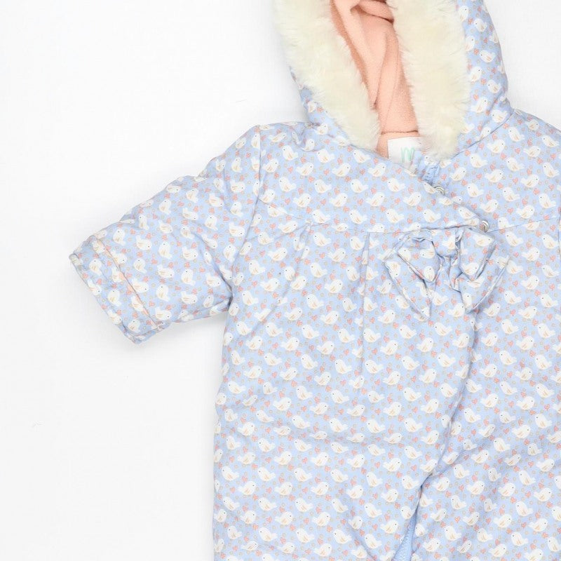 Additional view of Mini Club girls’ blue 3-6m puffer bunny hooded snowsuit