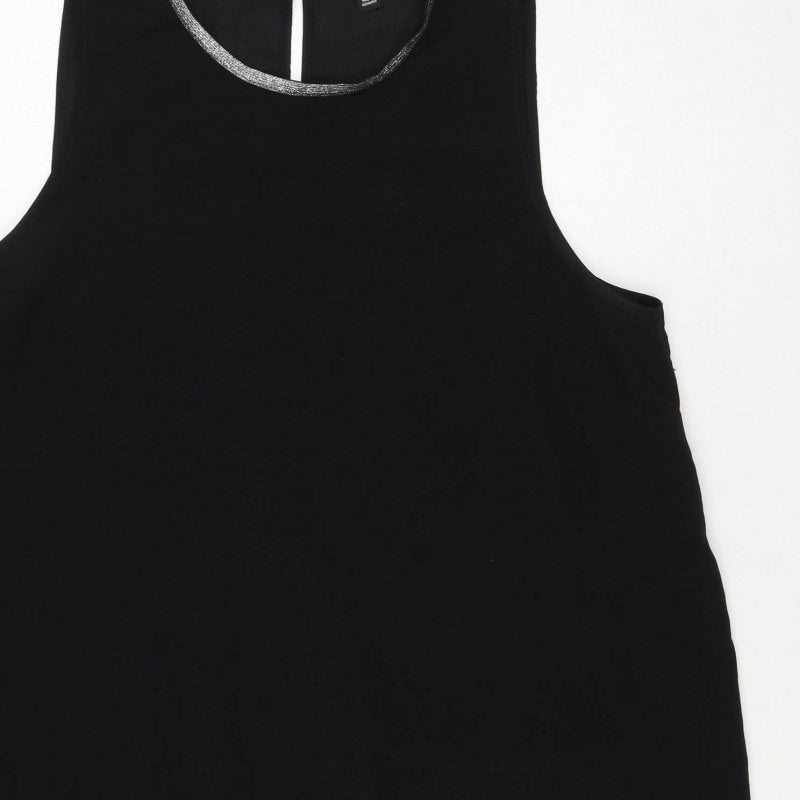 River Island Women Black UK 16 One Shoulder Cape Blouse Silver Trim