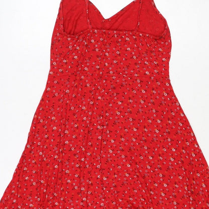 Boohoo Women Red Floral One Shoulder Fit & Flare Dress UK 12