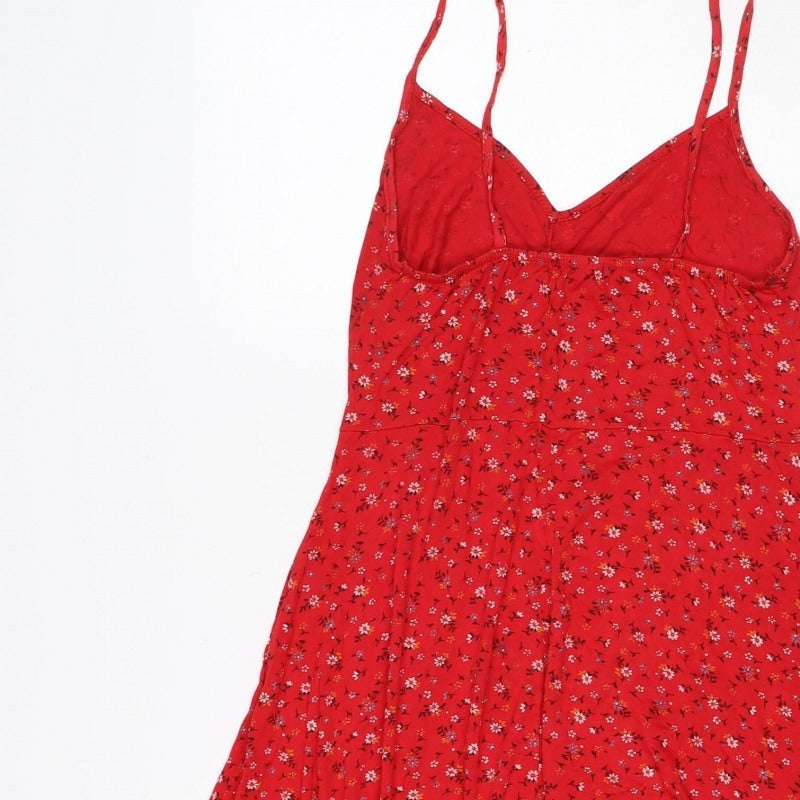Boohoo Women Red Floral One Shoulder Fit & Flare Dress UK 12