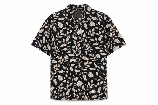 Front view of Autograph Men’s Black Floral Short Sleeve Button-Up Shirt 3XL