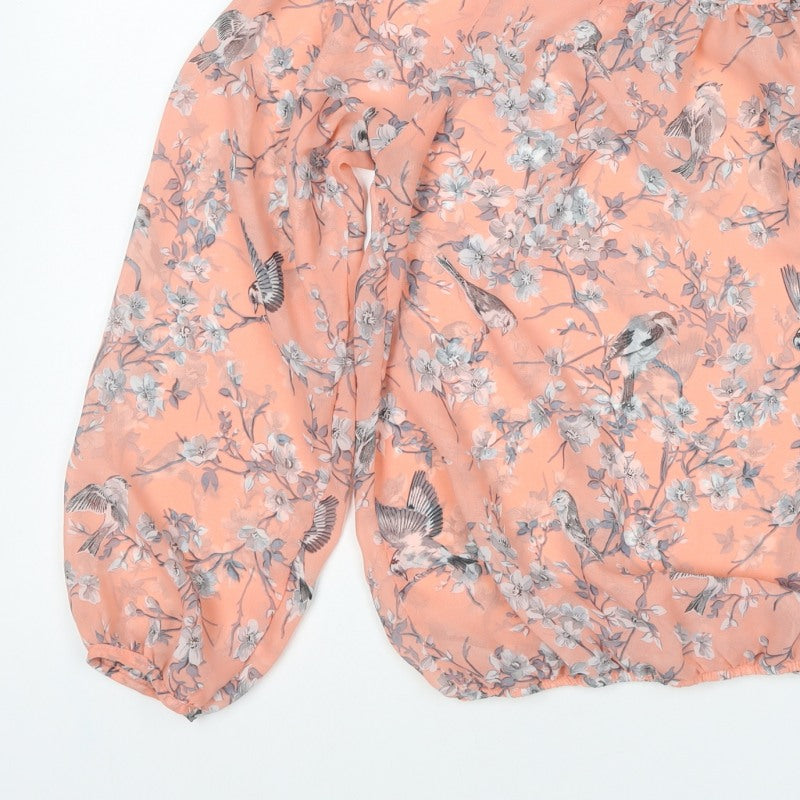 Dorothy Perkins Women Pink UK 14 Floral Bird Sheer Chiffon Blouse