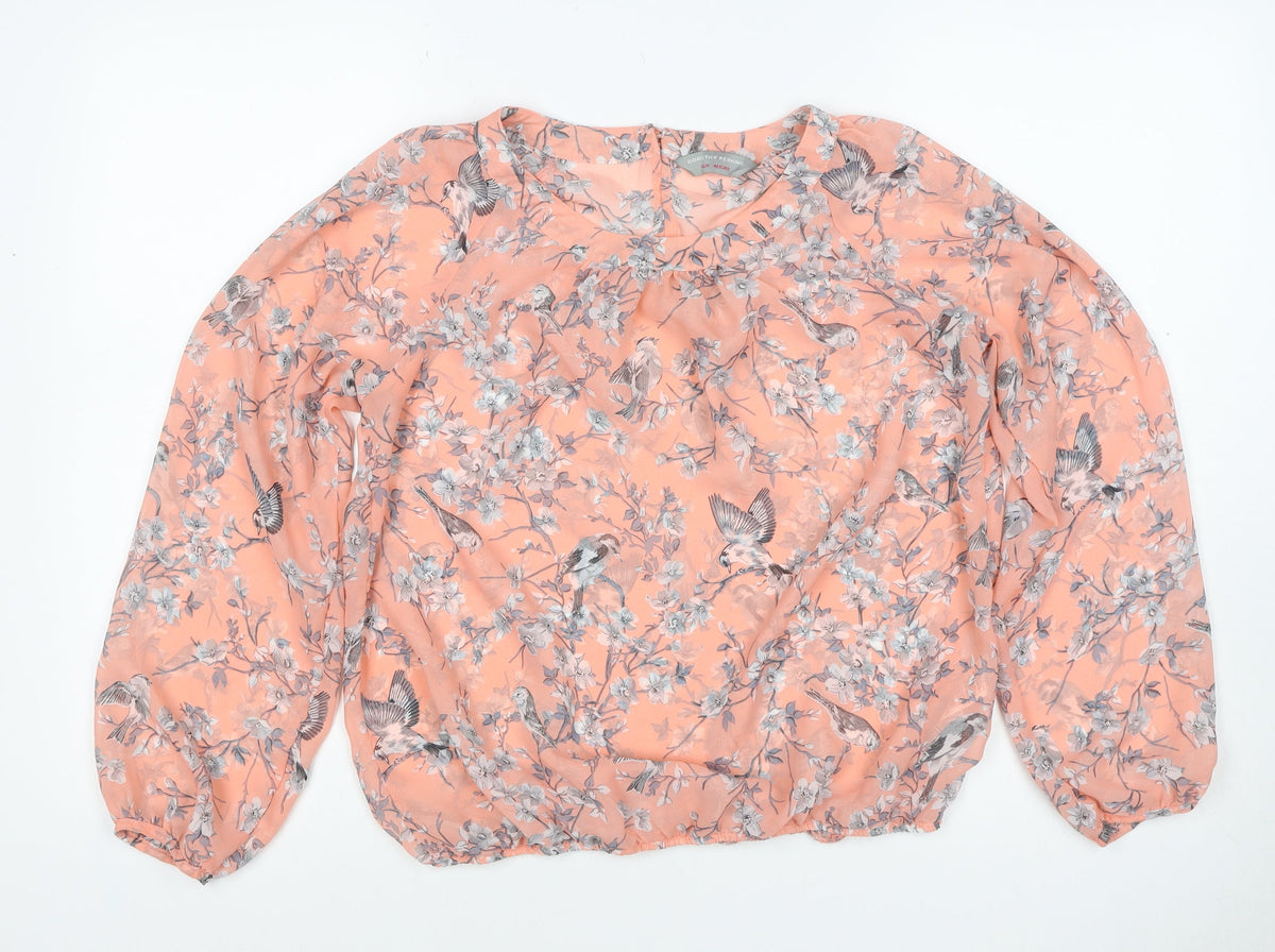 Dorothy Perkins Women Pink UK 14 Floral Bird Sheer Chiffon Blouse