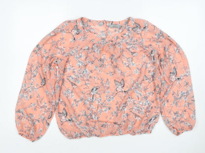 Dorothy Perkins Women Pink UK 14 Floral Bird Sheer Chiffon Blouse