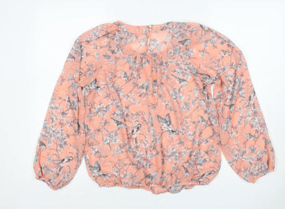 Dorothy Perkins Women Pink UK 14 Floral Bird Sheer Chiffon Blouse