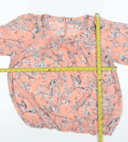 Dorothy Perkins Women Pink UK 14 Floral Bird Sheer Chiffon Blouse