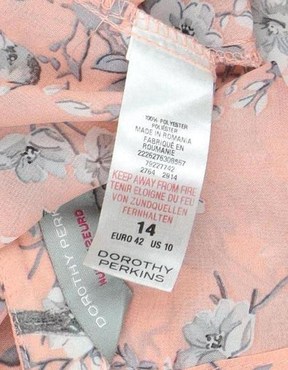 Dorothy Perkins Women Pink UK 14 Floral Bird Sheer Chiffon Blouse