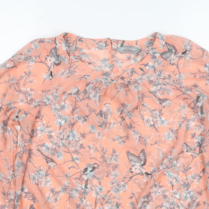 Dorothy Perkins Women Pink UK 14 Floral Bird Sheer Chiffon Blouse