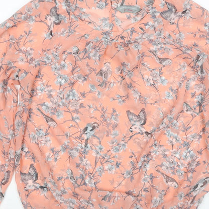 Dorothy Perkins Women Pink UK 14 Floral Bird Sheer Chiffon Blouse