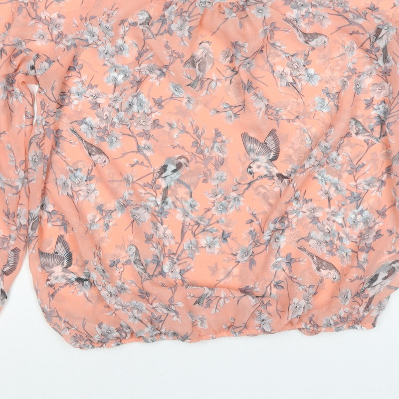 Dorothy Perkins Women Pink UK 14 Floral Bird Sheer Chiffon Blouse