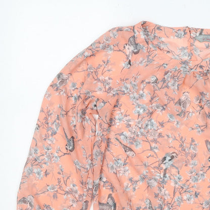 Dorothy Perkins Women Pink UK 14 Floral Bird Sheer Chiffon Blouse