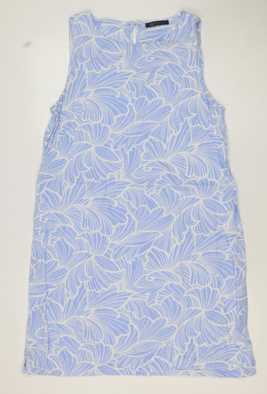 M&S Collection Women’s Blue Floral Linen Blend Fit & Flare Dress UK 14