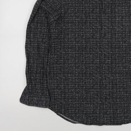 River Island Men's Black M Long Sleeve Check Band Collar Button-Up Shirt